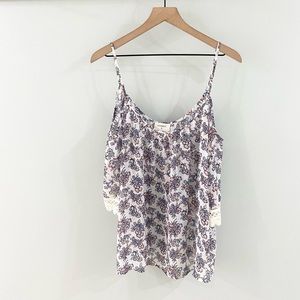 Everly Flora Cold Shoulder Blouse White Blue Size Large
